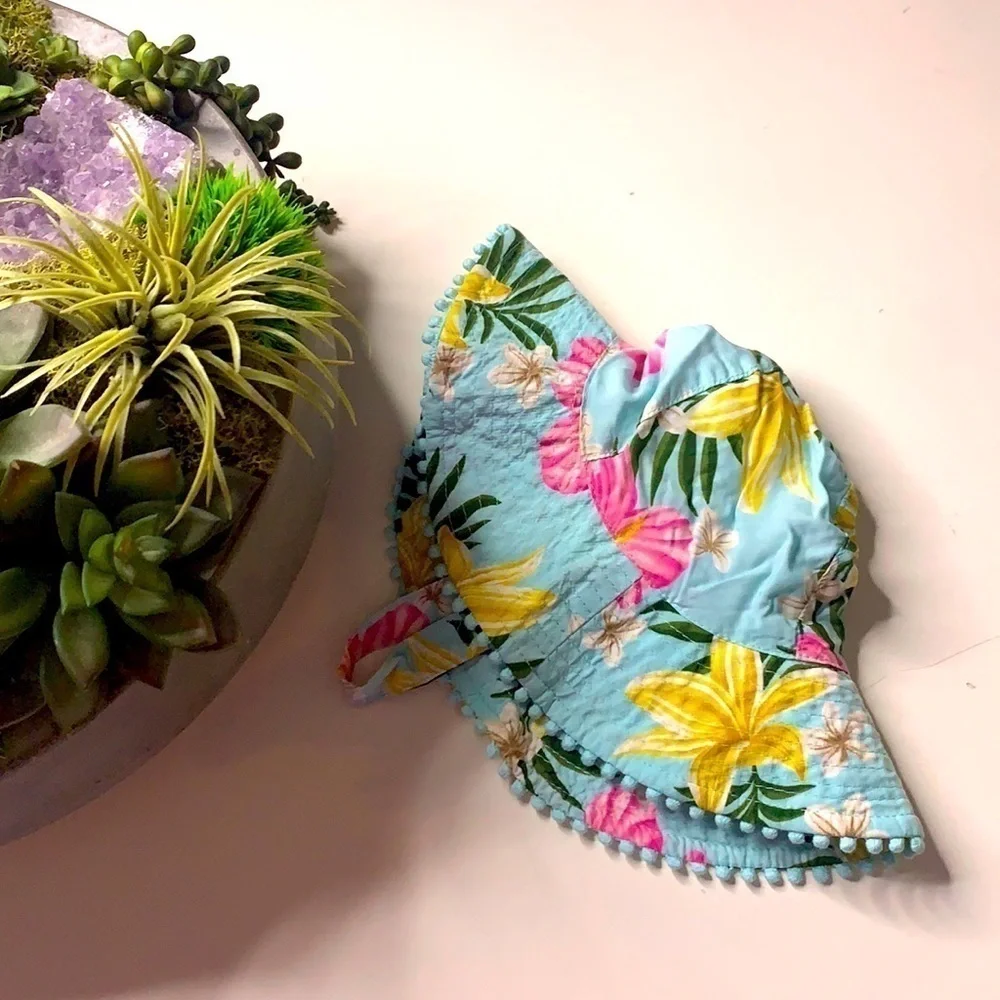 Tropical Floral rim pom-pom baby girl summer sun hat
